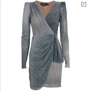 Patbo Ombré Lurex Wrap Mini Dress In Blue-lt size 6